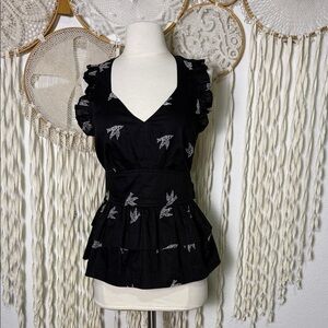 Anthropologie | Girls From Savoy Sparrow Embroidered Halter Top Blouse Size 6